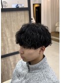 刈り上げツーブロック波巻きスパイラルパーママッシュ