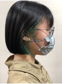 黒髪ミニボブ映える【イヤリングカラー*アクアグリーン】