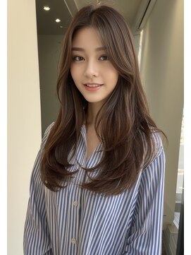 オズ 安積店(OZ) 安積顔周りレイヤーカット韓国ワンホンヘアベージュカラー30代