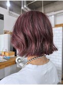 【大人可愛い】ピンクハイライト×切りっぱなしボブ