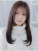 ダークアッシュブリーチなし小顔ストレートレイヤー20代越谷c8