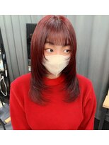 ペイププロドアイコン 博多(Peyp prod ICON)&nbsp;韓国ウルフレイヤーブリーチなしカラー チェリーレッド赤髪 SAKI