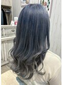 セミロング×ブルー×グレー