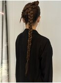三つ編みポニーテールアレンジ　参列ヘアセット