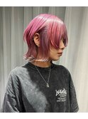キャンディーピンク　ダブルカラー　ウルフカット
