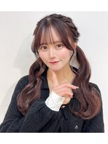 ツイン　編み込みツイン　ウェーブ巻き　カカオブラウンYUKI
