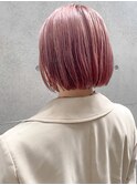 春カラー　ピンクベージュ　ミニボブ