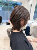 \白髪ぼかし/美髪/ミディアムレイヤー/グレージュ/40代/