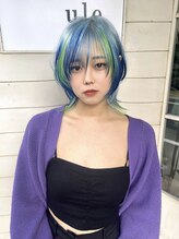 アミュレ ヘア サロン(Amule hair salon) ブルーグリーンインナーカラー/モードウルフボブ