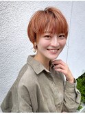 大人の耳かけショートオレンジベージュ梅ヶ丘美容室