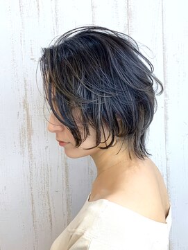 テトテ 天王寺店(tetote) #くすみブルー #セミウェットウェーブ #インナーカラー