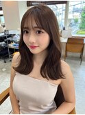 黒髪ボブルフネビージュワンレンくびレイヤーミディアムヘア