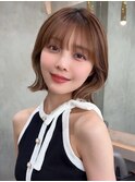 切りっぱなしボブ×韓国くびれヘアブリーチなしブラウン[仙台]