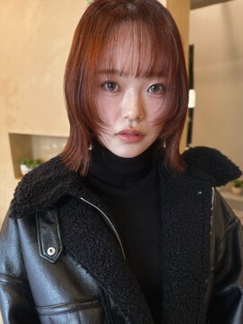 ロア(LORE) ボブ/顔まわりカット/オレンジ/レイヤーカット/くびれボブ