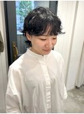 マッシュウルフ/ショートパーマ/黒髪/美髪/切りっぱなしボブ