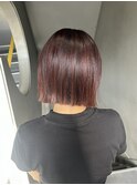 札幌ボブ　ワインレッドぱつっとボブ