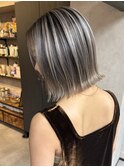 バレイヤージュ、ダブルカラー、レイヤーカット、アッシュカラー