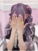 編み込みハーフツイン×エクステハート