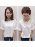 美髪シアーカラーピンクブラウンショートカット切りっぱなしボブ