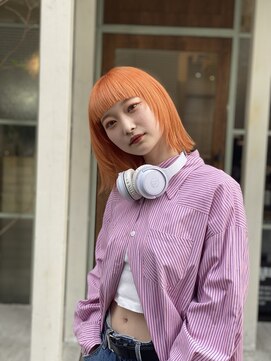ラウブロッサム 大宮西口店(Lau Blossom) アプリコットオレンジ+切りっぱなしボブ