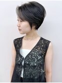 センターパートハンサムショート黒髪ショートボブ20代30代40代