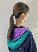 【FOLK】インナーカラーグリーン☆ヘアアレンジ・ポニーテール♪