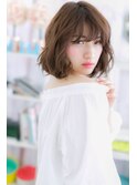 前髪パーマ厚めバング甘辛MIXフェミニンボブルフa1