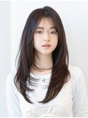 20代30代小顔くびれレイヤーカット×オリーブベージュ黒髪前髪