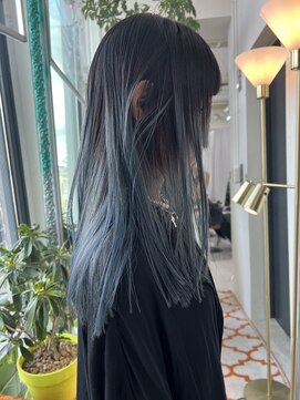 【n】グラデーションブルー,ワンレンロング