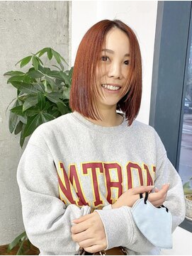 アペロ 柏(Apero) 切りっぱなしボブミディアム/アプリコットオレンジ/柏美容室