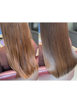 髪本来の美しさを取り戻す、新感覚ダメージレスメニュー:髪質改善トリートメント。なめらかな手触りに感動