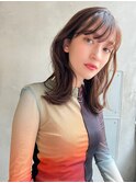 mowen×シースルーバング×顔周りレイヤー×スモーキーブラウン