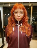 △ブリーチカラー韓国風オレンジブラウンレイヤーカットオン眉