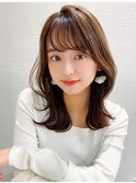 韓国風美髪外ハネボブくびれミディアムレイヤーワイドバング