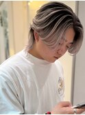 メンズバレイヤージュカラーハイライトカラーセンターパート韓国