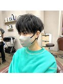 刈り上げショート メンズライク ブルーブラック 中性マッシュ
