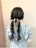リボンに合う！ロングからツイン編みおろし★お呼ばれヘアセット
