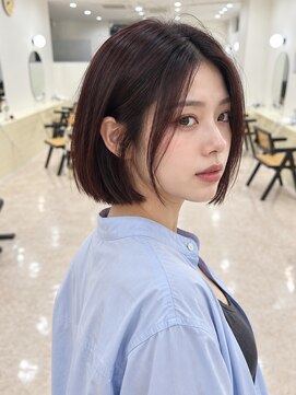 モト 船橋(moto) 韓国アイドルタッセルボブ艶髪ブラックチェリー顔周りカット船橋