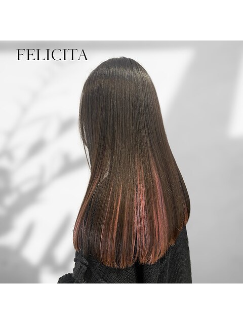 【FELICITA】黒髪ツヤロング×ピンクインナーカラー