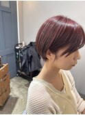 大人可愛いショートボブ 斜めバンク 髪質改善 ベビーピンク