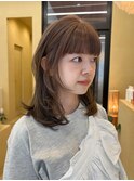 レイヤーボブインナーカラーマロンブラウンブリーチなし