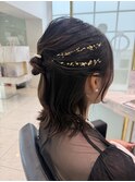 結婚式ヘアセット ナチュラルハーフアップ×金箔