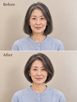 aptas 青山/表参道 白髪染め/白髪ぼかしハイライト/ボリュームアップエクステ&nbsp;60代の大人ボブ｜表参道・青山
