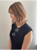 極細ハイライト★ミルクティーベージュ×外ハネ波ウェーブボブ