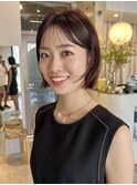 うぶ毛前髪レッドブラウンレイヤーボブ20代30代40代