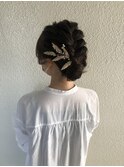 振袖 トップ サイド 大きな 編み込み シニヨン ヘアアレンジ