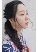 編み込みポニーテールシニヨンおくれ毛結婚式ハーフアップ