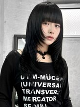 ハロ(Halo)&nbsp;顔周りレイヤー/黒髪/ぱっつん前髪/縮毛矯正/小顔/韓国/25