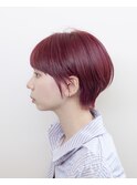 マッシュショート#レッド#ベージュ#ケアブリーチ#ダブルカラー
