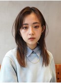 セミロング/前髪なしレイヤーカット/顔まわりカット赤味消し